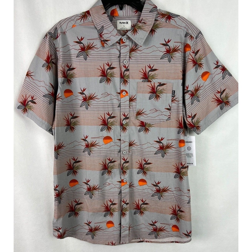 Hurley Mens Shirt Size Large Original Wedge Short Sleeve Organic Cotton Grey A13
